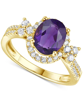 Amethyst (1-1/2 ct. t.w.) & Lab-Grown White Sapphire (1/2 Halo Statement Ring 14k Gold-Plated Sterling Silver