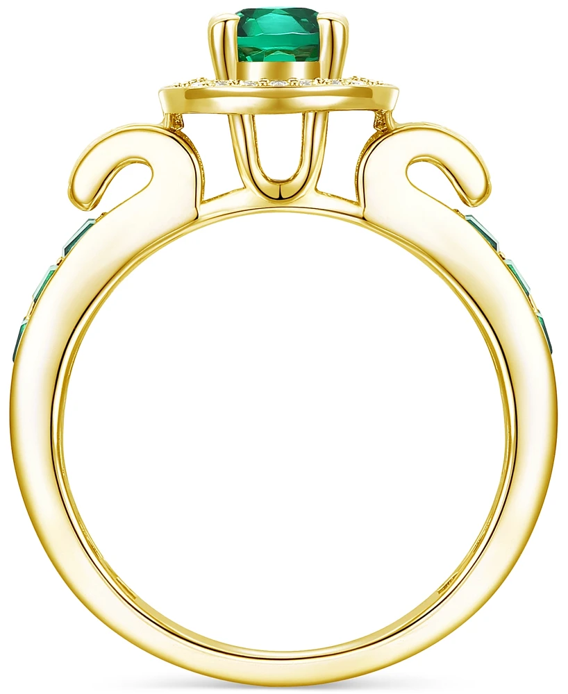 Lab-Grown Emerald (7/8 ct. t.w.) & White Sapphire (1/3 Statement Ring 14k Gold-Plated Sterling Silver (Also Additional Gemst