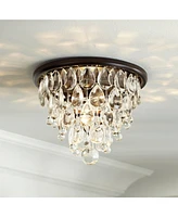 Vienna Full Spectrum Lorraine Modern Ceiling Light Flush-Mount Fixture 12 1/2" Wide Bronze Crystal Drops Sparkle Shade for Bedroom Kitchen Living Room