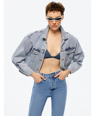 Nocturne Women's Cropped Denim Jacket with Shoulder Pads