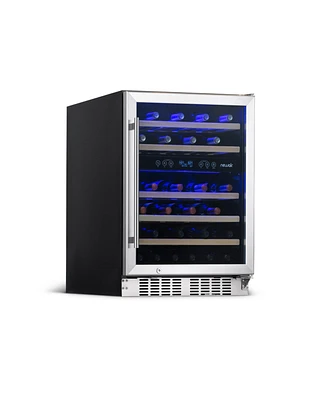 Newair 24 inch 46 Bottle Wine Cooler Refrigerator, Built-in Recessed Kickplate, Dual Zone Wine Fridge in Stainless Steel