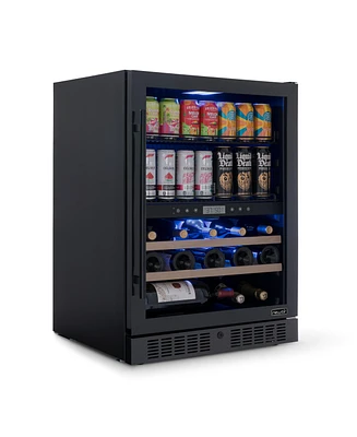 Newair 24" Wine and Beverage Refrigerator – 24 Bottles & 100 Cans, Dual Temperature Zone, Black Stainless Steel & Double-Layer Tempered Glass D