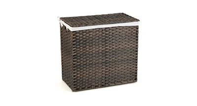 10L 3-Section Laundry Hamper with Liner Bag and Handle-Brown