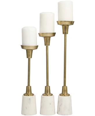 Aluminum Slim Candle Holder with White Marble Base 15", 13" and 11"H, Set of 3