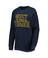 Women's Pressbox Navy West Virginia Mountaineers Surf Plus Size Southlawn Waffle-Knit Thermal Tri-Blend Long Sleeve T-shirt