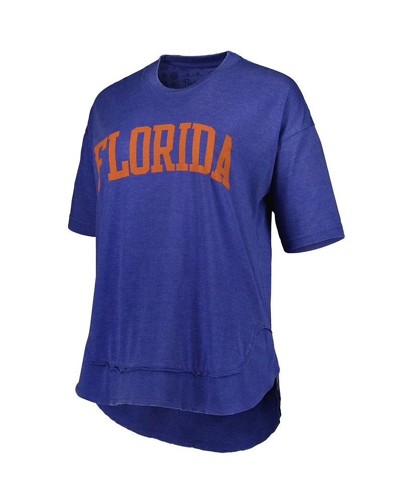 Women's Pressbox Royal Distressed Florida Gators Arch Poncho T-shirt