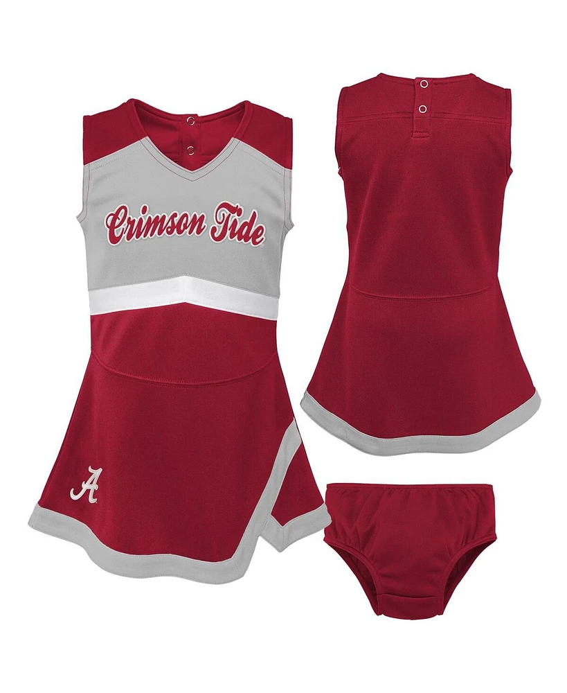 Girls Toddler Crimson, Gray Alabama Crimson Tide Two-Piece Cheer Captain Jumper Dress and Bloomers Set
