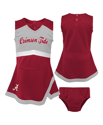 Girls Toddler Crimson, Gray Alabama Crimson Tide Two-Piece Cheer Captain Jumper Dress and Bloomers Set