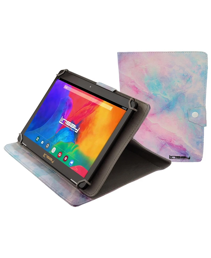 Linsay New 10.1" Tablet Octa Core 128GB Bundle with Pink Marble Case Newest Android 13