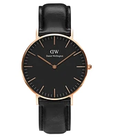 Daniel Wellington Unisex Classic Sheffield Black Leather Watch 36mm