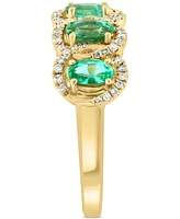 Effy Emerald (1-1/20 ct. t.w.) & Diamond (1/4 ct. t.w.) Five Stone Halo Ring in 14k Gold