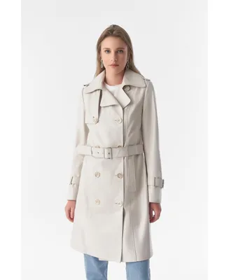 Furniq Uk Women's Genuine Leather Trench Coat, Beige