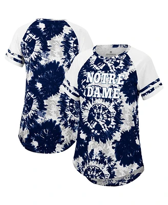 Women's Colosseum Navy, White Notre Dame Fighting Irish Annie Oversized Tie-Dye Raglan T-shirt