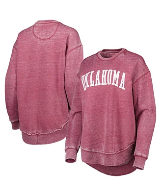 Women's Pressbox Crimson Distressed Oklahoma Sooners Vintage-Like Wash Pullover Sweatshirt