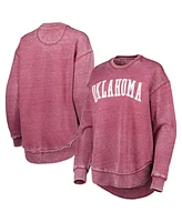 Women's Pressbox Crimson Distressed Oklahoma Sooners Vintage-Like Wash Pullover Sweatshirt