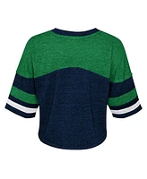 Big Girls Navy Distressed Notre Dame Fighting Irish Sunday Friday Sleeve Stripe Jersey T-shirt