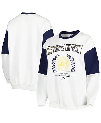 Women's Gameday Couture White West Virginia Mountaineers It's A Vibe Dolman Pullover Sweatshirt