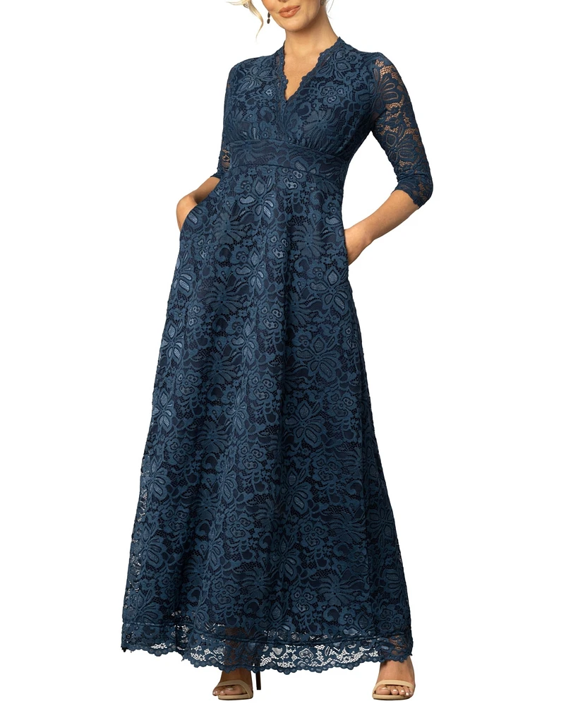Kiyonna Women's Maria Lace A-Line Evening Gown with Pockets