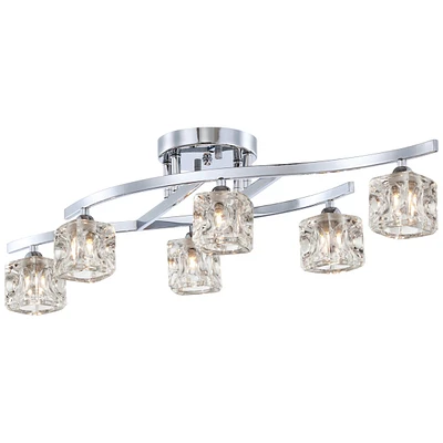 Possini Euro Design Modern Ceiling Light Semi Flush-Mount Fixture 30 1/2" Wide Chrome 6-Light Clear Glass Crystal Cube Shades for Bedroom Kitchen Livi