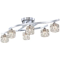 Possini Euro Design Modern Ceiling Light Semi Flush-Mount Fixture 30 1/2" Wide Chrome 6-Light Clear Glass Crystal Cube Shades for Bedroom Kitchen Livi