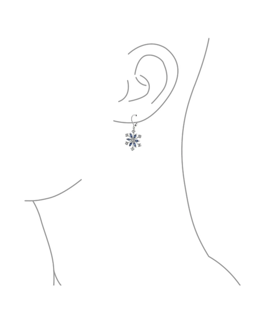 Bling Jewelry Frozen Winter Holiday Party Snowflake Lever back Dangle Drop Earrings For Ice Blue Cubic Zirconia Cz