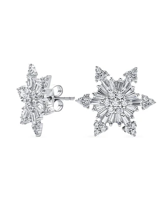 Bling Jewelry Holiday Party Art Deco Style Christmas Frozen Winter Cubic Zirconia Encrusted Cz Snowflake Stud Earrings Sterling Silver