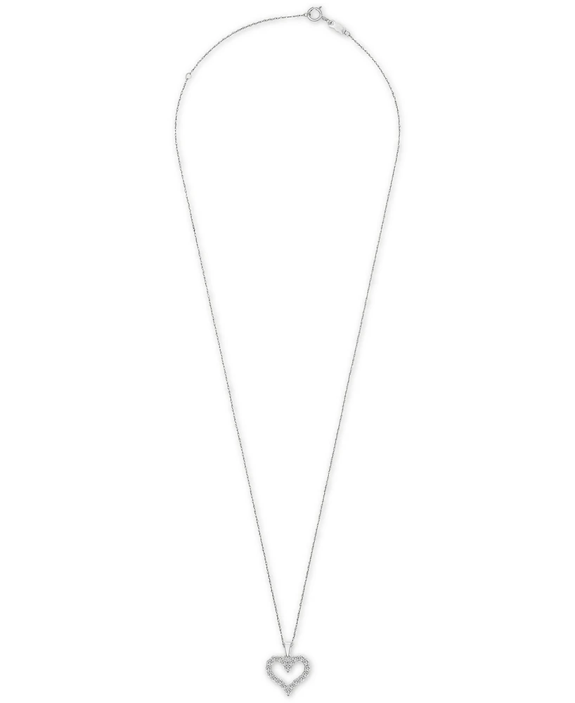Diamond Open Heart Pendant Necklace (1/2 ct. t.w.) 14k White or Yellow Gold, 18" + 2" extender