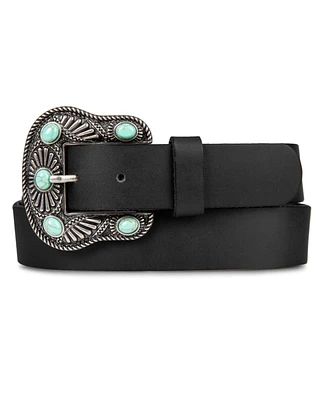 Lucky Brand Women's Turquoise Studded Western Buckle Belt