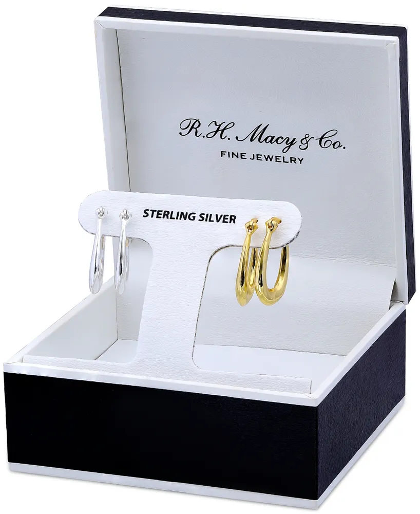 2-Pc. Set Polished Oval Hoop Earrings in Sterling Silver & 18k Gold-Plate, Created for Macy's