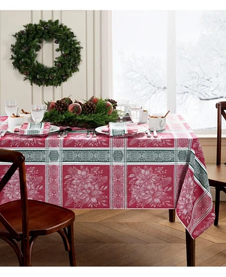 Elrene Poinsettia Plaid Jacquard Plaid Tablecloth