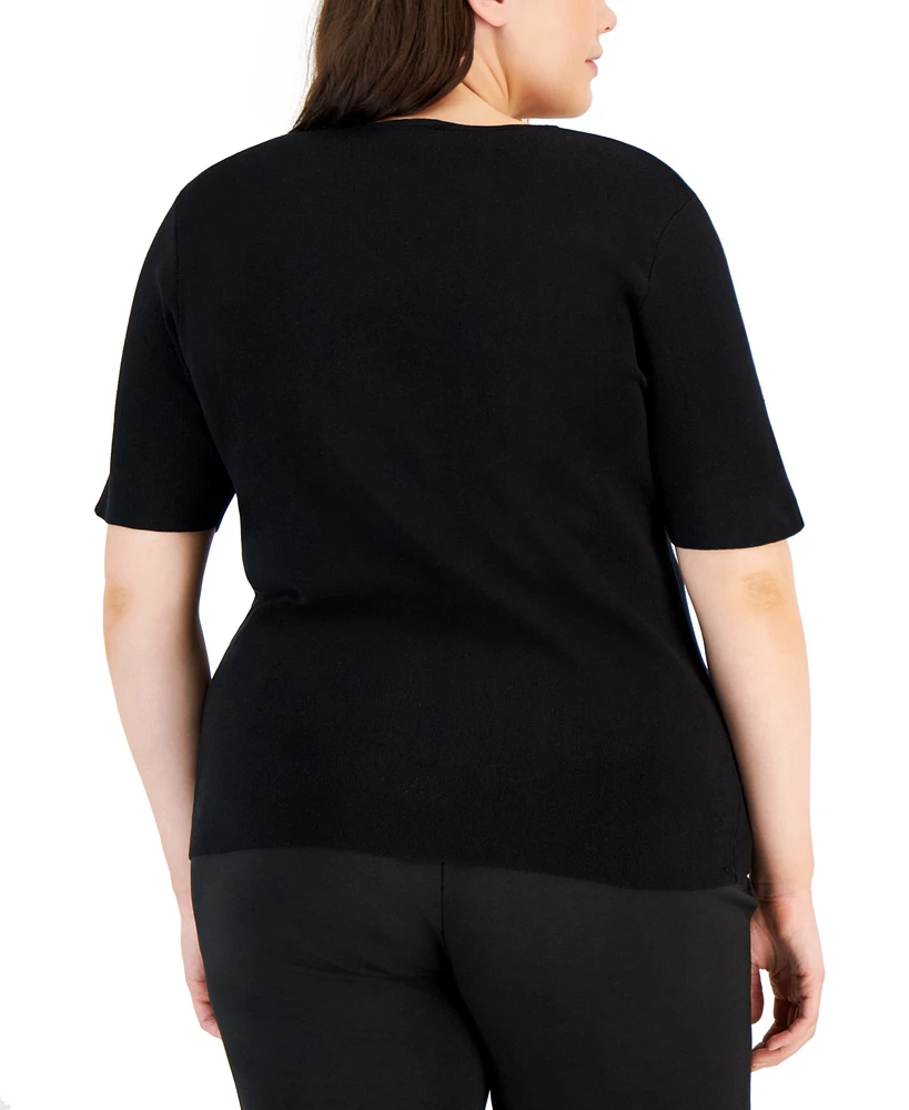 Tahari Asl Plus Crewneck Short Sleeve Top