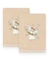 Linum Home Christmas Angel Embroidered Luxury 100% Turkish Cotton Hand Towels, 2 Piece Set