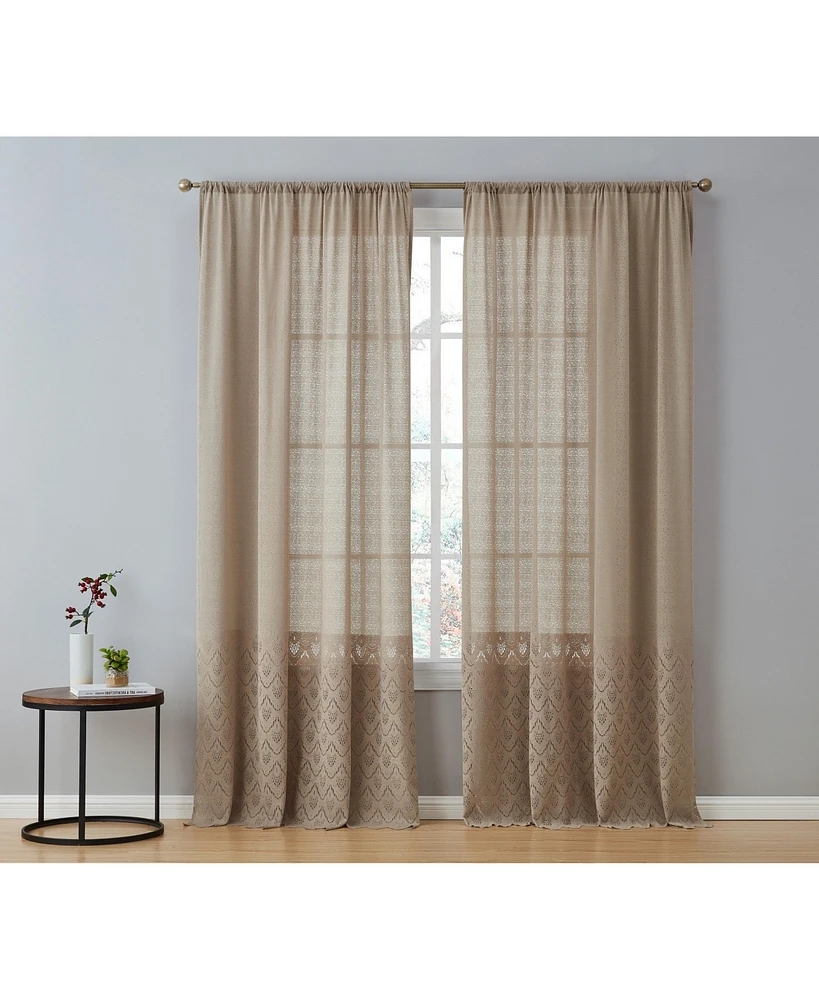 Hlc.me Monaco Premium Soft Decorative Ombre Lace Semi Sheer Light Filtering Rod Pocket Window Treatment Curtain Drapery Panels for Bedroom & Living Ro