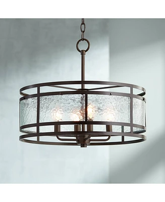 Franklin Iron Works Edinger Oil Rubbed Bronze Round Pendant Chandelier 20" Wide Rustic Industrial Clear Waterglass 4-Light Fixture for Dining Room Hou