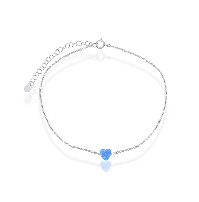 Caribbean Treasures Sterling Silver Synthetic Blue Opal Heart Anklet