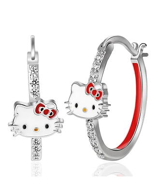 Hello Kitty Womens Cubic Zirconia and Enamel Hoop Earrings