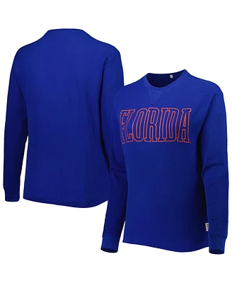 Women's Pressbox Royal Florida Gators Surf Southlawn Waffle-Knit Thermal Tri-Blend Long Sleeve T-shirt