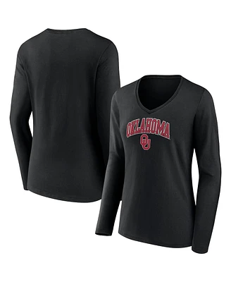 Women's Fanatics Oklahoma Sooners Evergreen Campus Long Sleeve V-Neck T-shirt