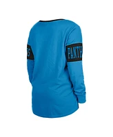 Women's New Era Blue Carolina Panthers Lace-Up Notch Neck Long Sleeve T-shirt