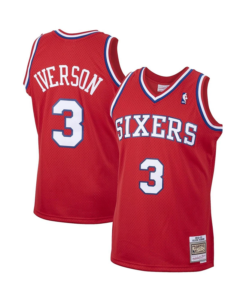 Men's Mitchell & Ness Allen Iverson Red Philadelphia 76ers 2001/02 Hardwood Classics Swingman Jersey