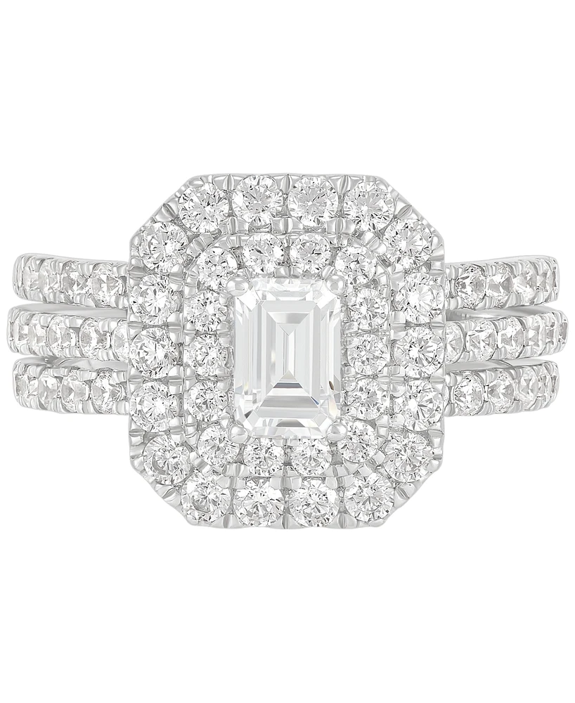 Grown With Love Lab Diamond Emerald-Cut & Round Halo Triple Row Ring (2 ct. t.w.) 14k White Gold