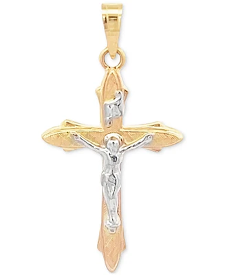 Two Tone Crucifix Charm Pendant in 14K Yellow and White Gold