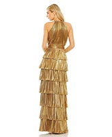 Mac Duggal Women's Ieena Heat Pleated Tiered Ruffle Metallic Gown