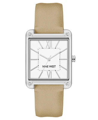 Nine West Women's Quartz Square Tan Faux Leather Band Watch, 29mm