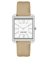 Nine West Women's Quartz Square Tan Faux Leather Band Watch, 29mm