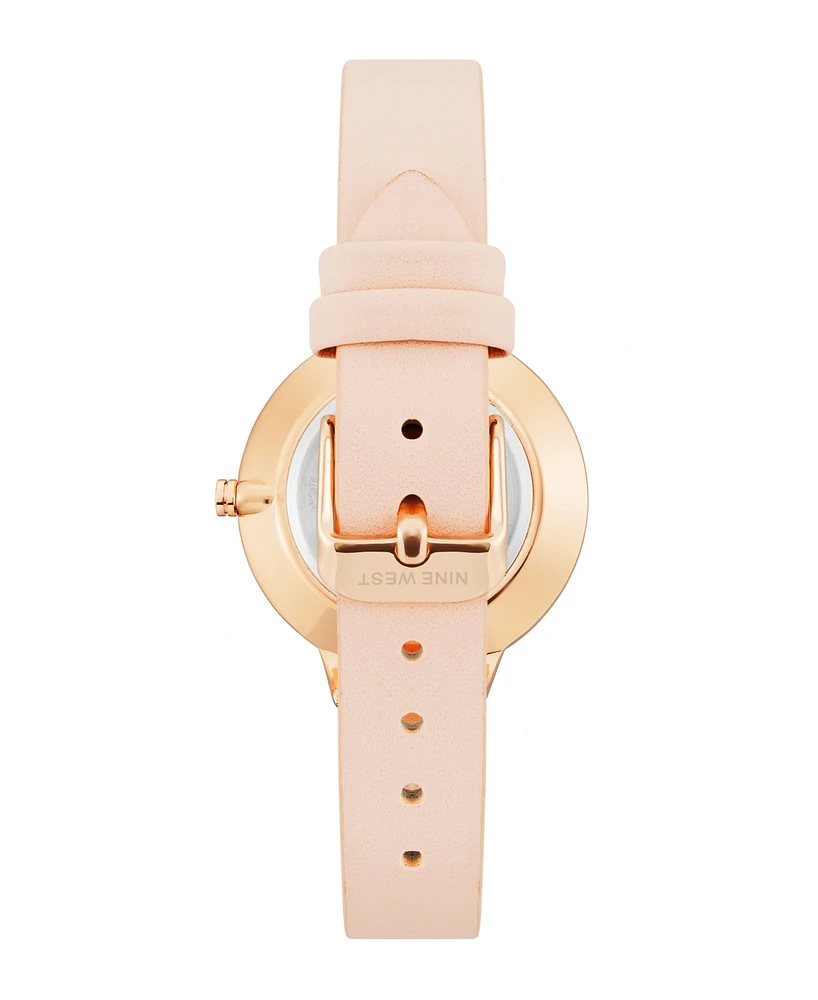 Nine West Women's Quartz Blush Pink Faux Leather Band and Floral Pattern Watch, 38mm