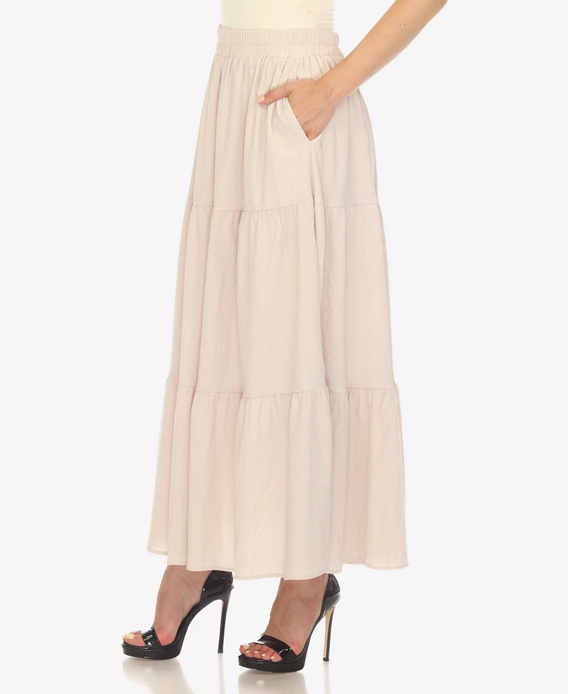 White Mark Women's Pleated Tiered Maxi Skirt
