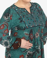 White Mark Plus Size Paisley Flower Embroidered Sweater Dress