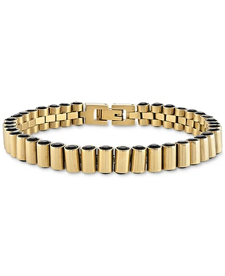 Esquire Men's Jewelry Black Spinel Cylinder Link Bracelet in Gold-Tone Ion-Plated Sterling Silver, Created for Macy's