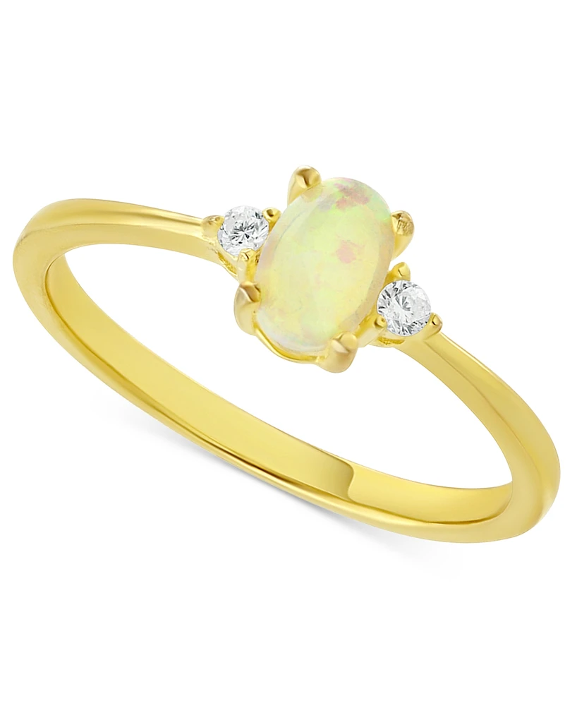 Simulated Opal (4x6mm) & Cubic Zirconia Ring 18k Gold-Plated Sterling Silver, Created for Macy's